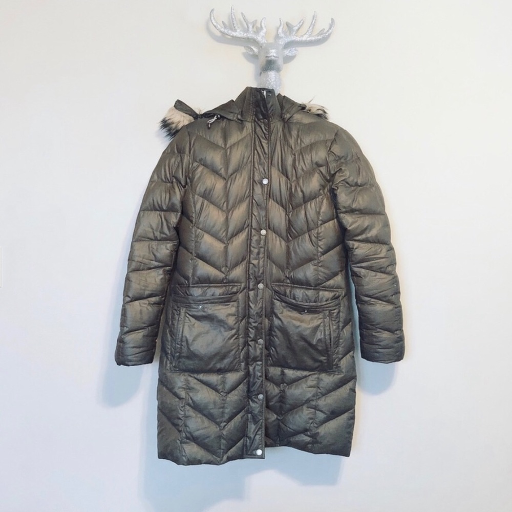 Lands End Olive Green Long Down Coat -M